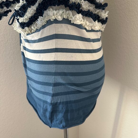 Jean Paul Gaultier Ruffled Blue & White Striped Lace Top Spaghetti Straps Sz S - Picture 12 of 16